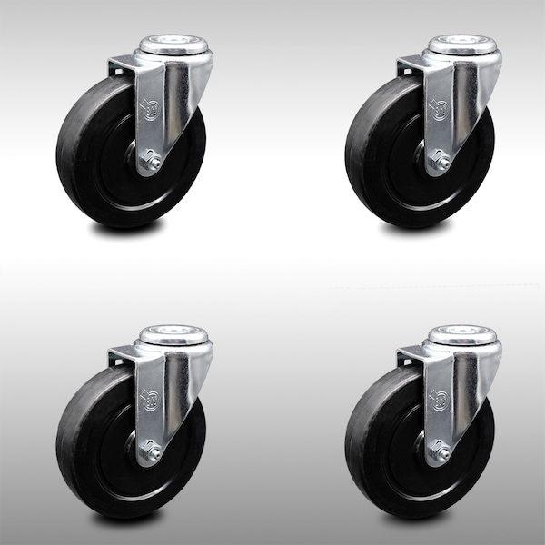 5 Inch SS Soft Rubber Wheel Swivel Bolt Hole Caster Set